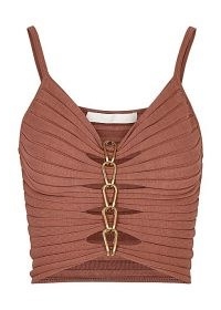 DION LEE Rose chain-embellished ribbed-knit top ~ thin strap cut out tops