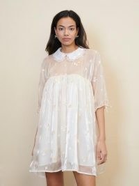 STRAWBERRY COURT Set Bloom Mini Smock Dress / feminine sheer overlay dresses