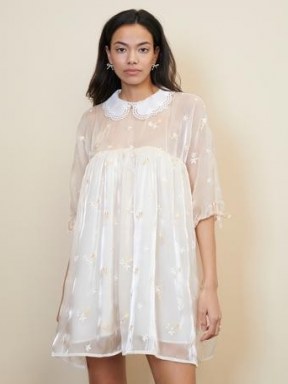 STRAWBERRY COURT Set Bloom Mini Smock Dress / feminine sheer overlay dresses