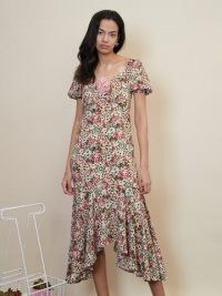 sister jane Venus Floral Midi Dress / puff sleeve tiered hem dresses