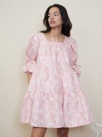 sister jane STRAWBERRY COURT Sideline Jacquard Mini Dress Rosewater / romantic voluminous tiered dresses / floral fashion