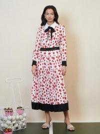 sister jane Strawberry Court Pleated Midi Dress White and Red / fruit print dresses / strawberries on fashion