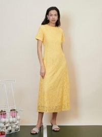 sister jane STRAWBERRY COURT Afternoon Lace Midi Dress Mimosa / yellow ladylike open back dresses