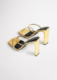 TONY BIANCO Florence Gold Foil Heels – metallic double strap mules – luxe square toe mule sandals