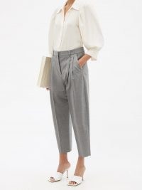 STELLA MCCARTNEY Dawson cropped wool-flannel trousers ~ womens grey tailored front pleat crop leg pants ~ cropped hem ~ pleated ~ loose relaxed fit