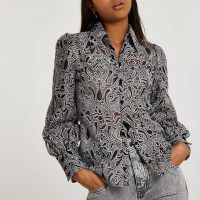 RIVER ISLAND Grey long sleeve balloon sleeve shirt