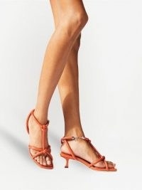 Jimmy Choo Fort 50mm square-toe sandals in burnt orange – strappy kitten heels