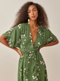 REFORMATION Karen Dress in Lomita / green floral lightweight georgette dresses