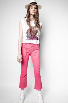 Zadig & Voltaire Londa Denim Jeans | womens pink cropped leg jean | casual French fashion | crop hem | straight fit