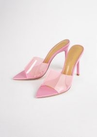 TONY BIANCO Marley Musk Vinylite/Musk Nappa Heels – pink clear strap pointed toe mules