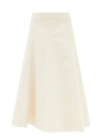 JIL SANDER Gored cotton-twill midi skirt ~ cream classic style skirts