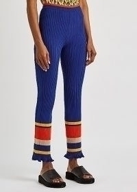 PACO RABANNE Blue striped ribbed-knit trousers – retro knitted pants