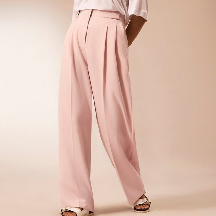 RIVER ISLAND Pink RI Studio straight pleat trousers