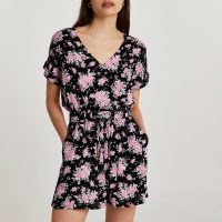 RIVER ISLAND Pink short sleeve floral print playsuit