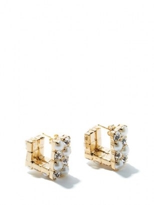 ROSANTICA Polka small squared crystal & faux-pearl earrings ~ glamorous neat studs