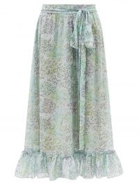 LUISA BECCARIA Ruffled floral-print cotton-voile skirt / light blue ruffle hem skirts