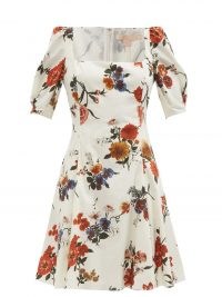 BROCK COLLECTION Temple square-neck floral-print cotton mini dress / fit and flare puff sleeve dresses