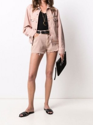 Saint Laurent ozone denim jacket in light pink | womens casual designer jackets | women’s classic outerwear | modern classic clothing