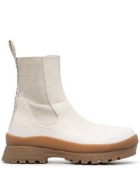 Stella McCartney Trace logo-print boots in cream / beige ~ womens faux leather chelsea style ankle boot