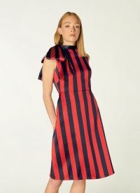 L.K. BENNETT TIGGY NAVY AND RED STRIPE BOW NECK DRESS ~ sleeveless A-line occasion dresses