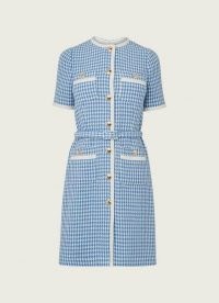 L.K. BENNETT VALENTINA BLUE AND CREAM HOUNDSTOOTH TWEED DRESS ~ vintage style dresses