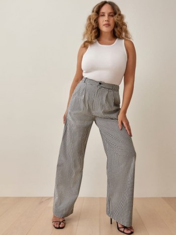 Reformation Vesta Pant in Black and White Check – women’s menswear-inspired fit trousers – oversized leg trouser