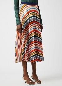 VICTORIA, VICTORIA BECKHAM Striped pleated fine-knit midi skirt ~ multicoloured skirts