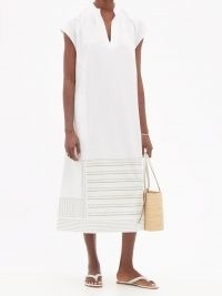 ZEUS + DIONE Episkopi embroidered cotton-blend poplin dress ~ womens white cap sleeve summer dresses