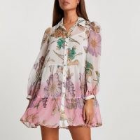 RIVER ISLAND White ombre floral beach shirt dress / women’s beachwear / feminine cover ups