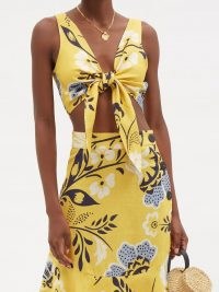 CALA DE LA CRUZ Lola tie-front floral-print top / yellow linen crop tops / women’s chic summer fashion