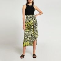 RIVER ISLAND Yellow printed twist midi skirt / zebra print skirts