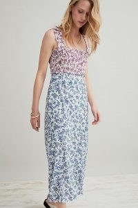 Anthropologie x Belize Smock Midi Dress Purple Motif