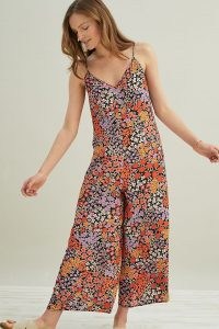 Kachel Pandora Print Jumpsuit / floral print cami shoulder strap crop leg jumpsuits