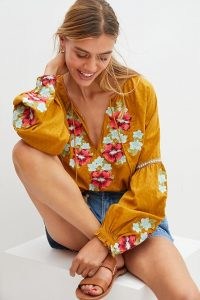 Forever That Girl Embroidered Floral Peasant Blouse / yellow cotton boho style blouses / bohemian look fashion