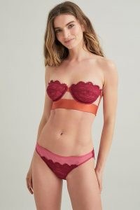 Dora Larsen Kiran Strapless Bra Raspberry / floral lace scalloped edge underwired bras / feminine dark pink lingerie