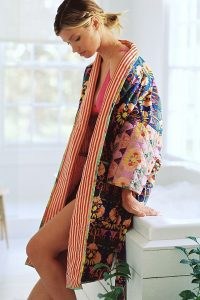 Mary O’Malley Abstract Reversible Quilted Robe / multicoloured floral bath robes / womens multi print dressing gowns / loungewear