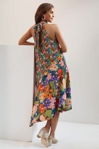 ANTHROPOLOGIE Silk Halter Midi Dress / floaty mixed print halterneck dresses