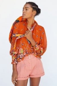 ANTHROPOLOGIE Floral Chiffon Blouse Brown Motif