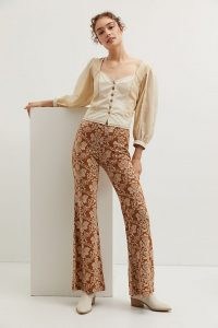 ANTHROPOLOGIE Knit Flare Trousers / retro floral pants