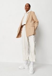 MISSGUIDED beige co ord tailored longline blazer ~ womens on trend neutral blazers ~ women’s fashionable padded shoulder jackets