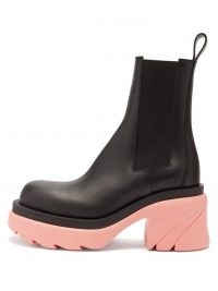 BOTTEGA VENETA Flash bubblegum-pink chunky-sole black-leather boots | womens block heel chelsea boot