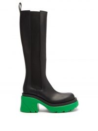 BOTTEGA VENETA Flash green chunky-sole black leather knee-high boots ~ womens colourblock boot