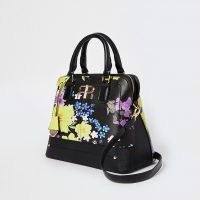 RIVER ISLAND Black floral bag / flower print grab top handle bags