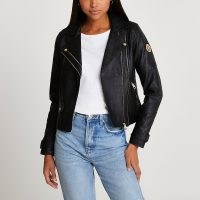 RIVER ISLAND Black RI faux leather zip detail jacket ~ biker jackets ~ moto ~ womens zip detail outerwear