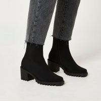 RIVER ISLAND Black sock boots ~ womens block heel footwear