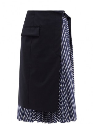 SACAI Apron striped cotton-poplin midi skirt | contemporary overlay skirts