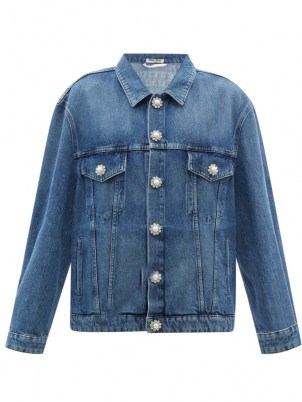 MIU MIU Crystal-button blue denim jacket ~ womens casual classic designer jackets