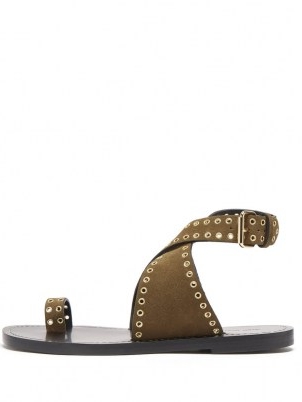 ISABEL MARANT Jools eyelet-embellished suede sandals ~ womens khaki-brown ankle strap flats