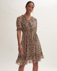 JIGSAW CAMELLIA CRINKLE DRESS / green floral print tea dresses