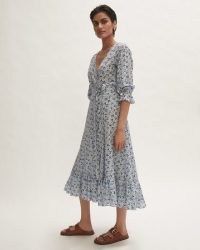 JIGSAW COASTAL MEADOW WRAP MAXI DRESS / floral tie waist frill hem cotton dresses / feminine summer fashion